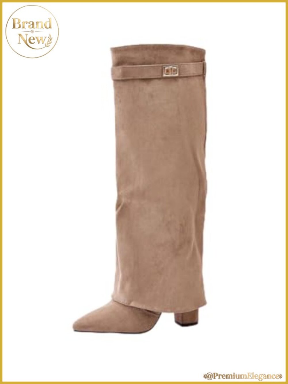 Fold Over Knee High Boots Chunky Heel Pointed Toe Faux Leather Women's